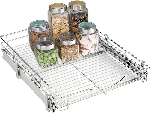 Miniatura 7 de DINDON Organizador de gabinete extraíble (14 pulgadas de ancho x 18 pulgadas de profundidad), estante deslizante de metal resistente, organizador de