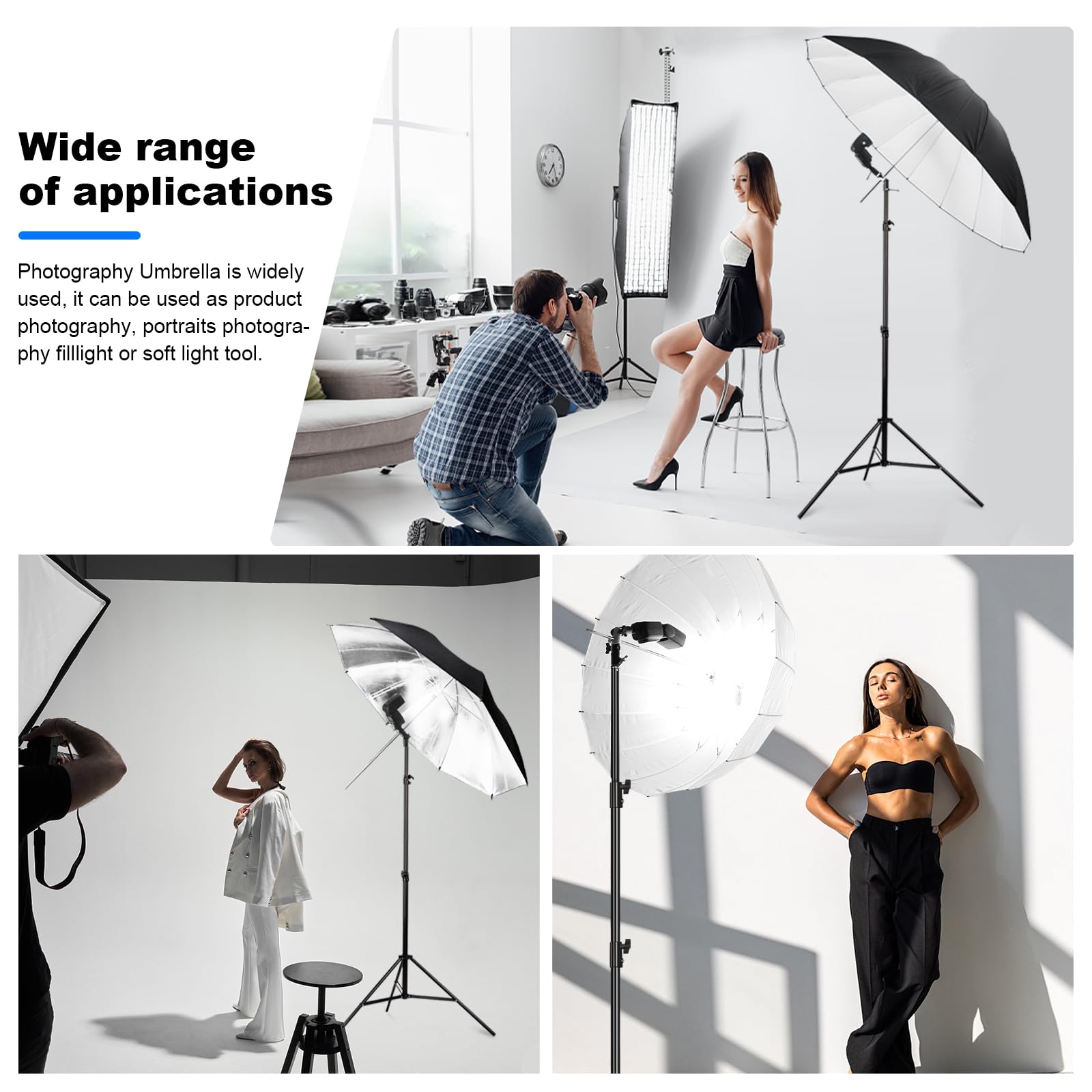 Godox Kit di ombrelli per illuminazione fotografica con borsa, confezione da 2 pezzi, 84 cm, nero e argento, riflettente, diffusori per fotografie, ritratti, luci da studio e riprese video