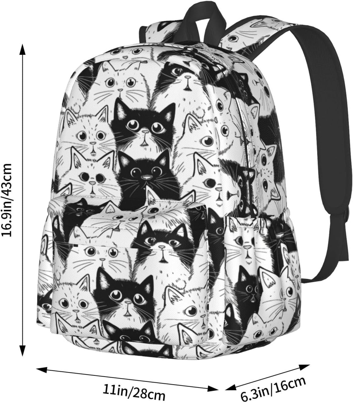 Black and white Cat Backpack Laptop Backpacks Multipurpose Daypack For Men Women Travel Hiking - Image 2