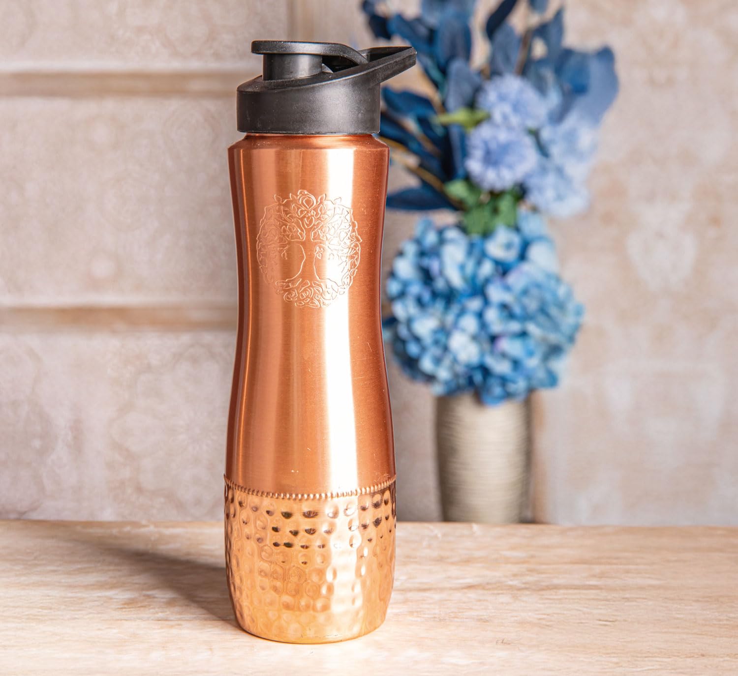 Kupfertrinkflasche mit Yggdrasil, 850 ml, mit PP-Trinkverschluss