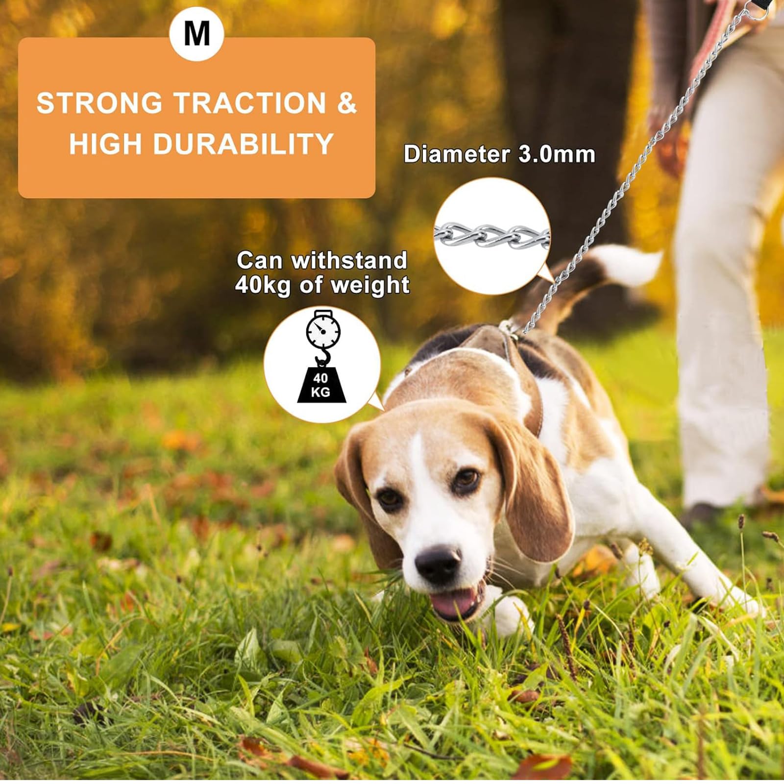 TRHDFW Gothic leather leash Dog leash Dog leash Pet leash can be twisted to prevent loss of strong white chain rope - Image 3