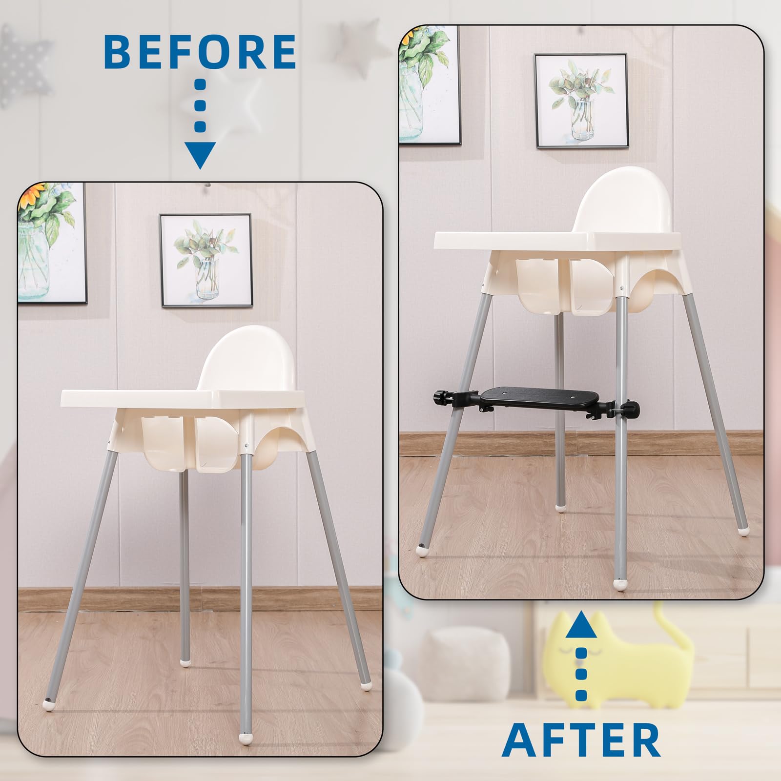 High Chair Foot Rest, Adjustable, Reversible & Non-Slip Foot Rest Suitable for IKEA Antilop High Chair Footstool