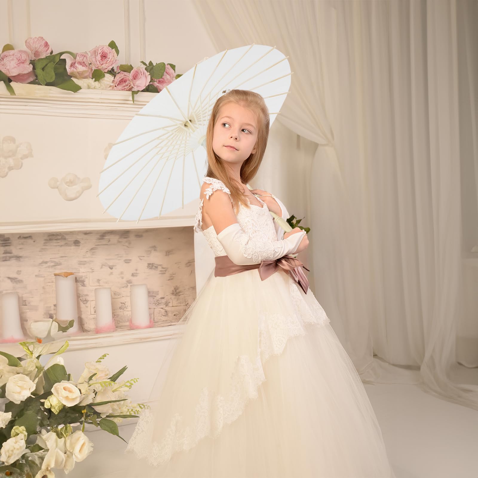 Papierschirme, chinesisch, japanisch, geöltes Papier, kleiner Papierschirm, DIY, Malerei, geöltes Papier, Sonnenschirm für Hochzeit, Brautparty, Dekoration, 60 cm, Weiß