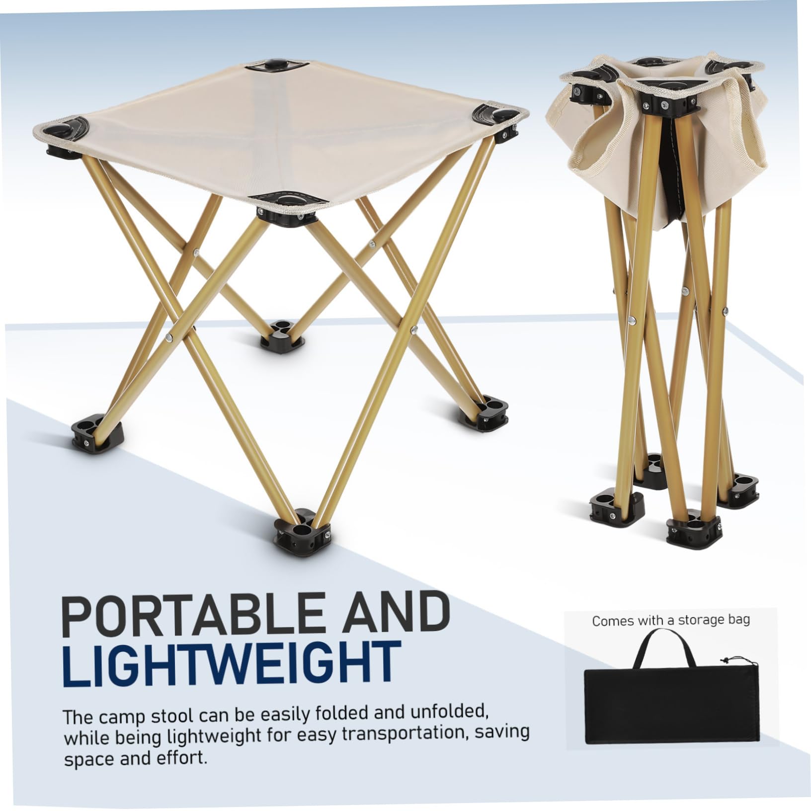 iplusmile Tabouret de Camping Construction Robuste Pliant Portable Beige en Tissu Oxford et Acier au Carbone Léger avec Paquet de Transport pour Pêche et Randonnée