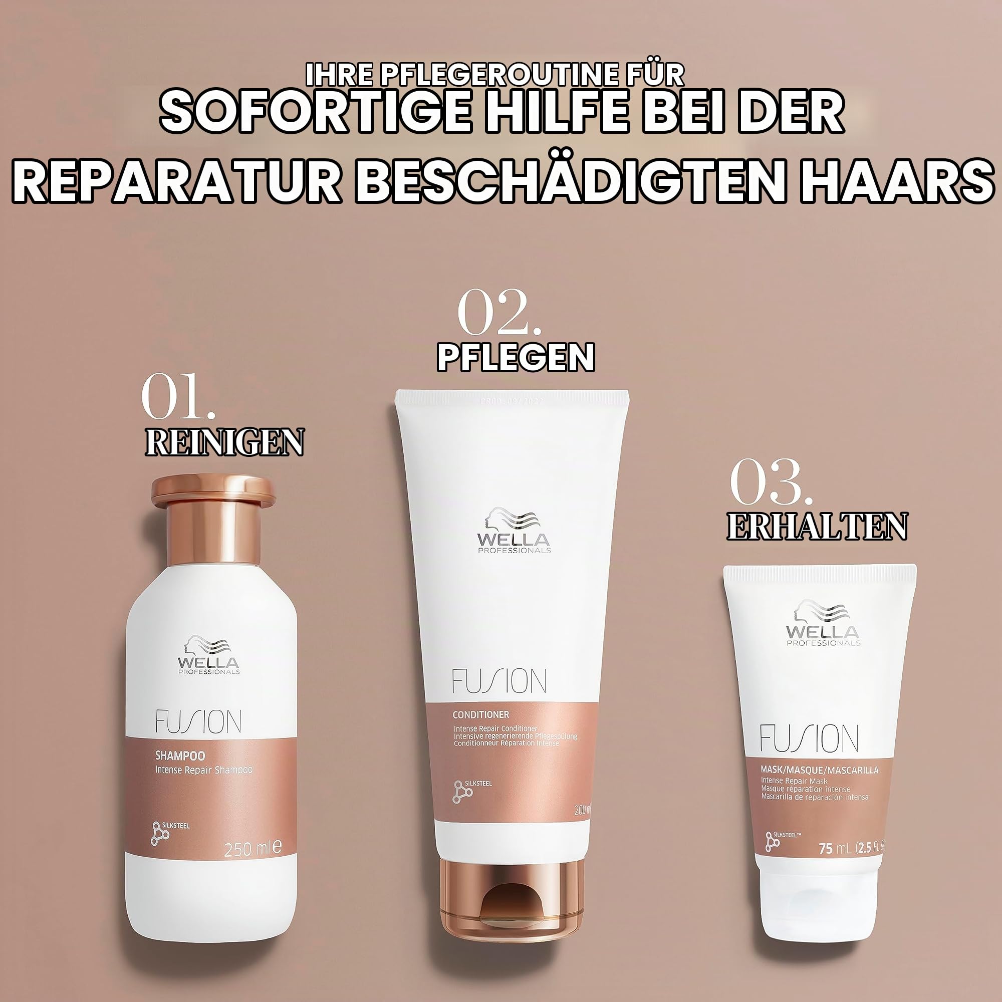 Wella Professionals Fusion Intense Repair – tiefenreparierende Haarpflege für strapaziertes & geschädigtes Haar – mit Aminosäuren – glättende Maske gegen Haarbruch
