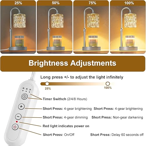 Vista 12 de Briever Lámpara calentadora de velas regulable con temporizador, calentador eléctrico de cera de vela ajustable en altura, regalos de cumpleaños