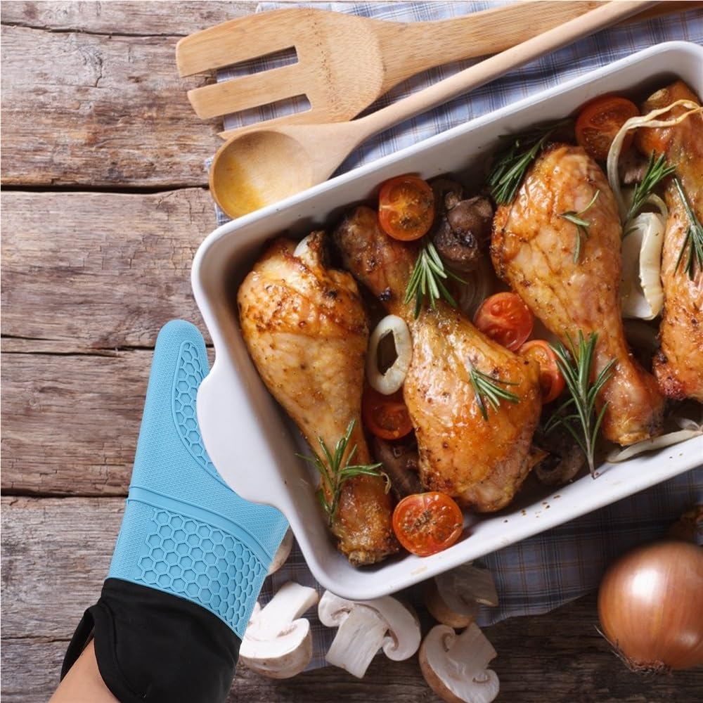 2 Guantes de Silicona Resistentes al Calor for Horno, Cocina, Hornear, Barbacoa, microondas, Antideslizantes y cómodos