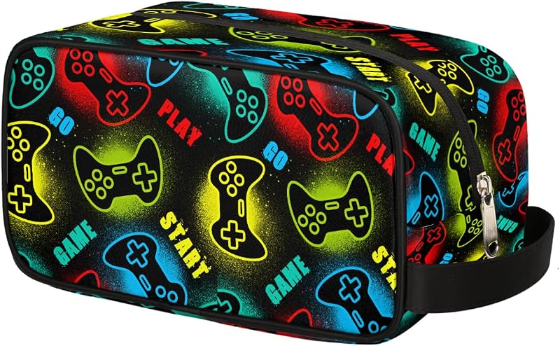 Necessaire de viagem infantil Ackutea com estampa de controle de videogame, pendurável e com zíper