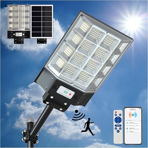 Luces solares de calle al aire libre del anochecer al amanecer, luz de inundación de 1500 W con aplicación 200000lm luz impermeable del sensor de