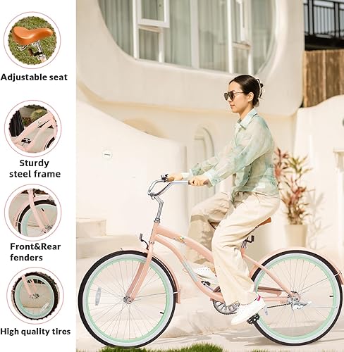 Miniatura 3 de ACEGER Bicicleta crucero de playa para niñas de 5 a 13 años, 16, 18, 20, 24 pulgadas, bicicleta de una sola velocidad para niños, incluye freno