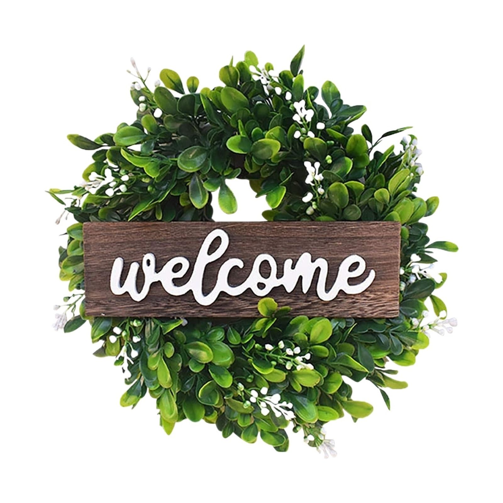 Ghirlanda Per Porta Ghirlanda di eucalipto verde con cartello di benvenuto, ghirlanda artificiale primaverile ed estiva for la decorazione della parete della porta d'ingresso in stile fattoria. Per Ag