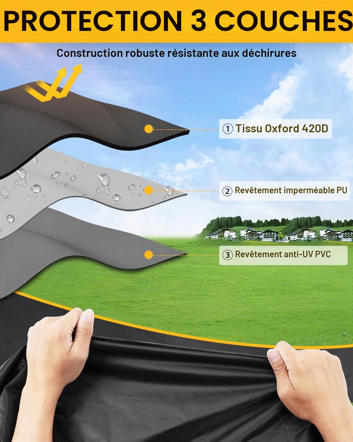 420D Housse de Tracteur Imperméable Bache Protection Tondeuse Autoportée Bâche Tracteur Tondeuse Extérieur Anti-UV avec bande Réfléchissante et Boucle Coupe-vent 183 x 137 x 117cm