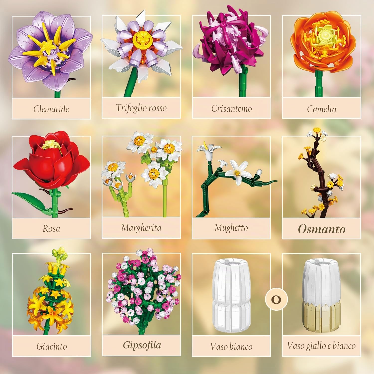 Set di Costruzione di Bouquet di Fiori con Vaso 2 in 1, Set di Bouquet di Fiori Artificiali per Adulti e Donne, Compatibile con Lego la Collezione Botanical di Bouquet di Fiori, 1458 Pezzi