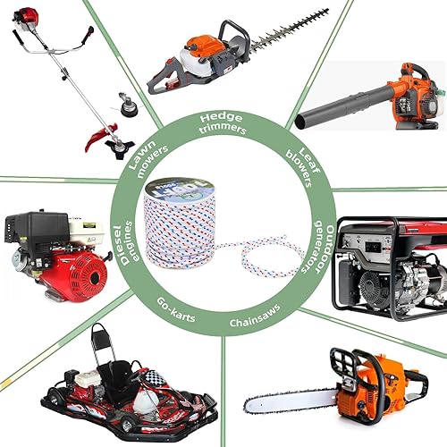 Miniatura 7 de Cuerda de arranque de retroceso de alta resistencia, 0.157 in × 100 pies, cable de tracción resistente para Briggs & Stratton, Honda, generador,