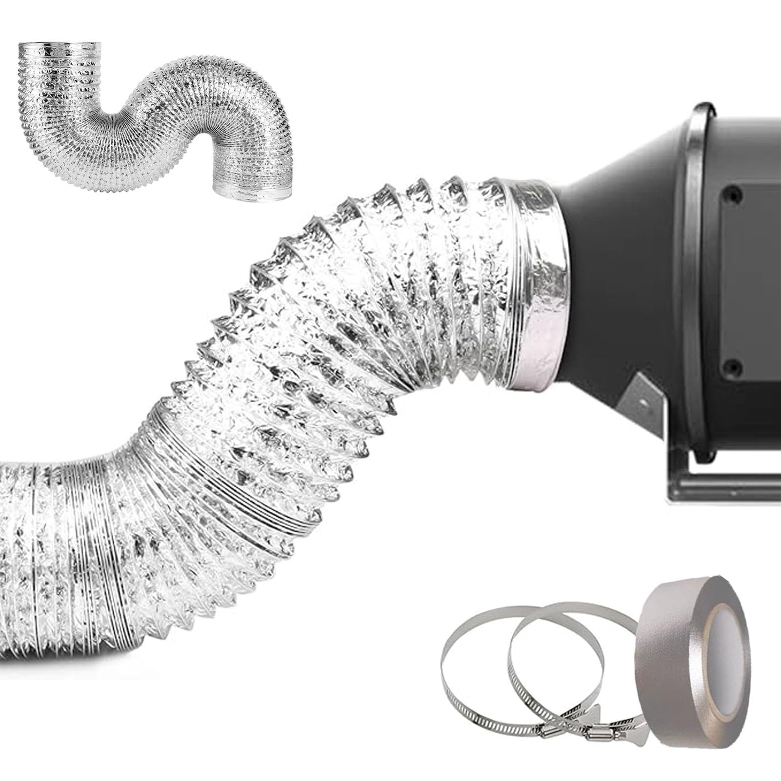 Tubo Flexible Manguera de Conducto Flexible de 80/100/120/150 Mm para Extractor de Aire, Conductos de Ventilación con Abrazaderas y Cinta, Reemplazo de Ventilación de Aluminio para Secadora de Ropa(4m