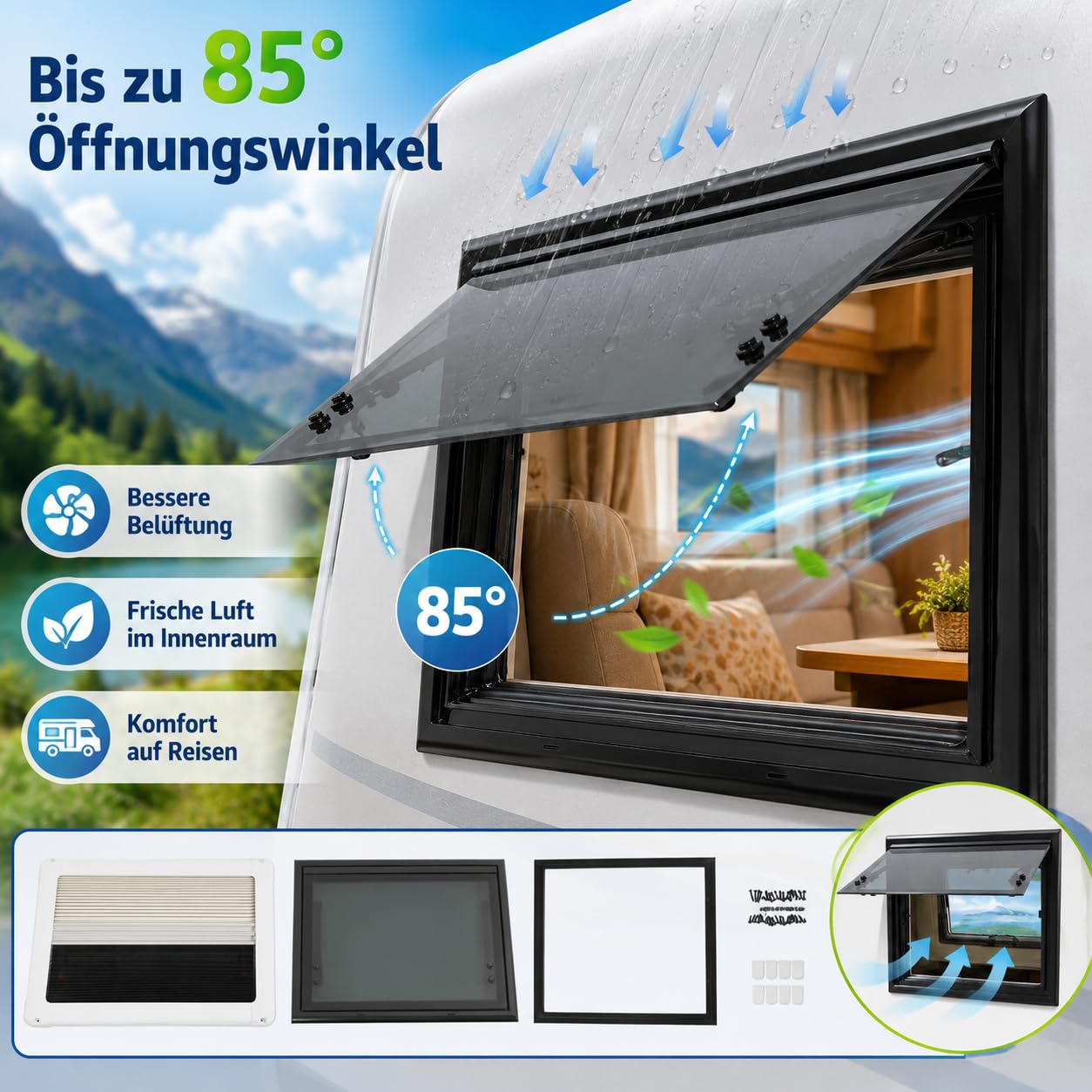 50x35cm Ventana de caravana 85°Ventana Camper Homologada estor