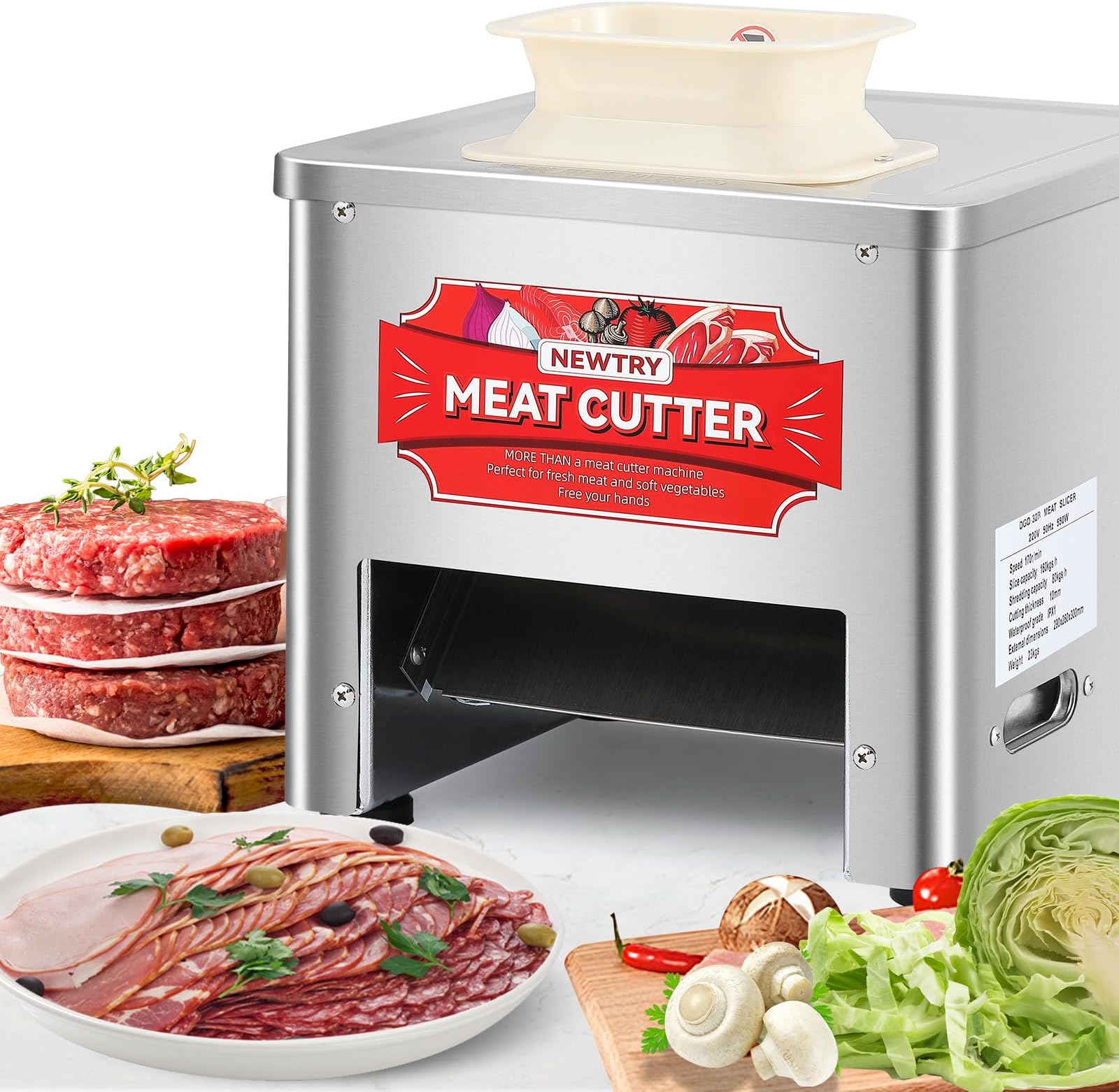 NEWTRY Commercial Meat Cutter Machine, 2.5mm Blade, Save Time, Easy to Clean, Slices Strips Cubes 3 in 1, 110V US Plug