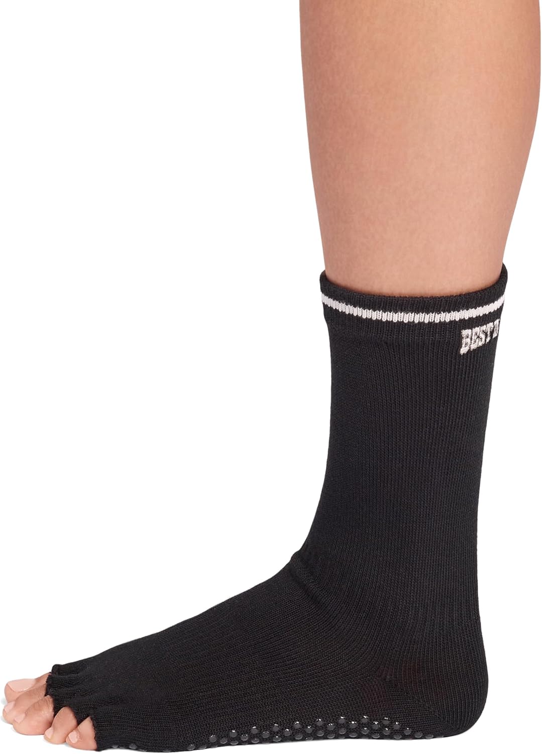 toesox Women's Cotton Crew Toe Socks with Grip – Long Half Toe Socks for Women, Five Finger Design for Yoga, Barre & Pilates