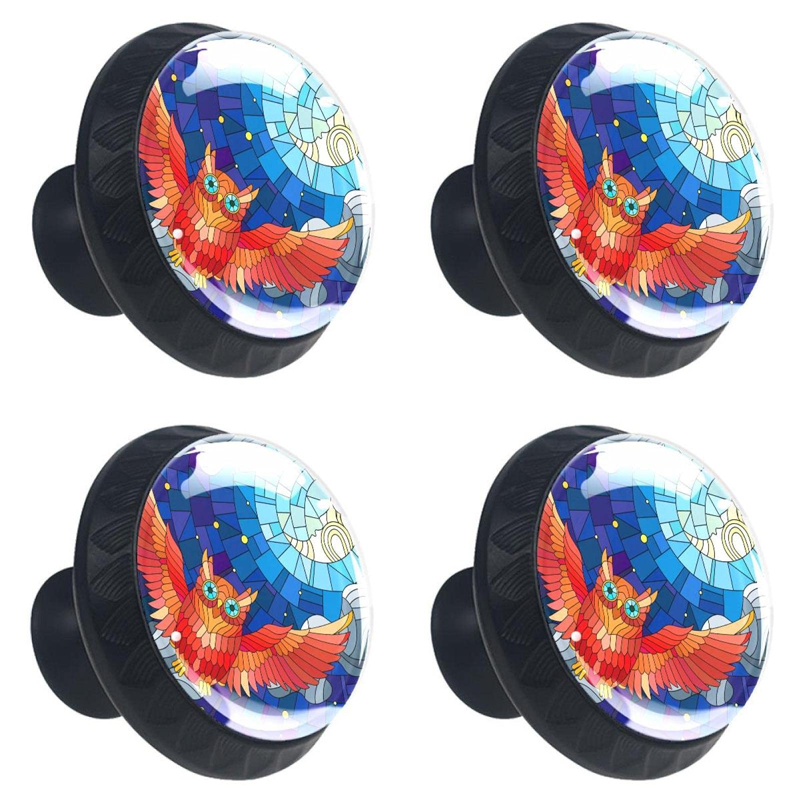 Boutons de tiroir en verre teinté hibou multicolores x4