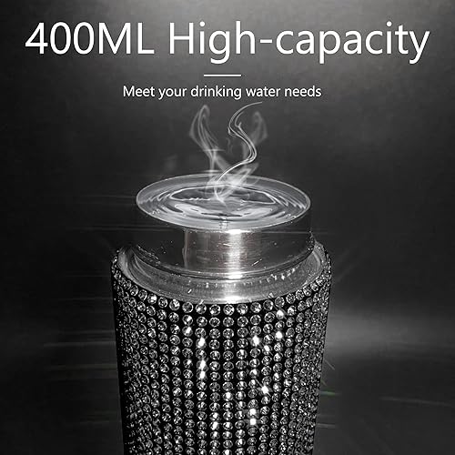 Miniatura 4 de Bling Crytal Botella de agua aislada de 17 onzas con colador, botella térmica de acero inoxidable, doble pared aislada al vacío, botella de vacío de