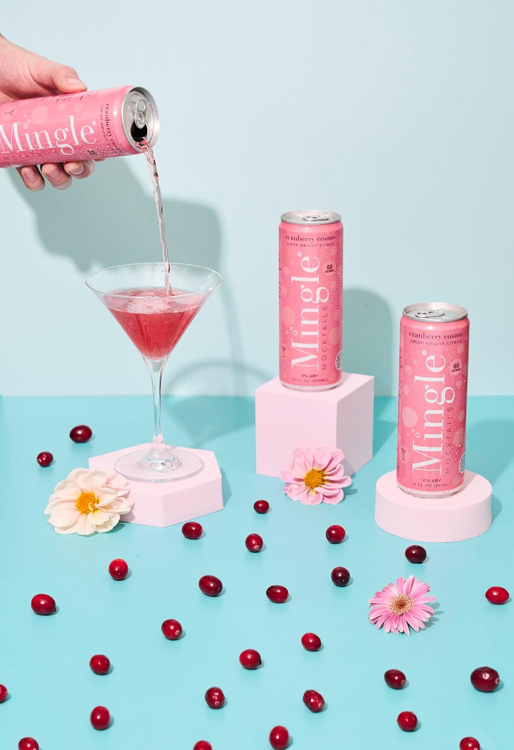 Mingle Mocktails Cranberry Cosmo, Non Alcoholic Drinks, Alcohol Alternative Pre-Mixed Drinks Made with Real Juice, Canned Mocktails or Cocktail Drink Mixer, Gluten Free, Vegan, 12 Pack, 12 fl oz Cans