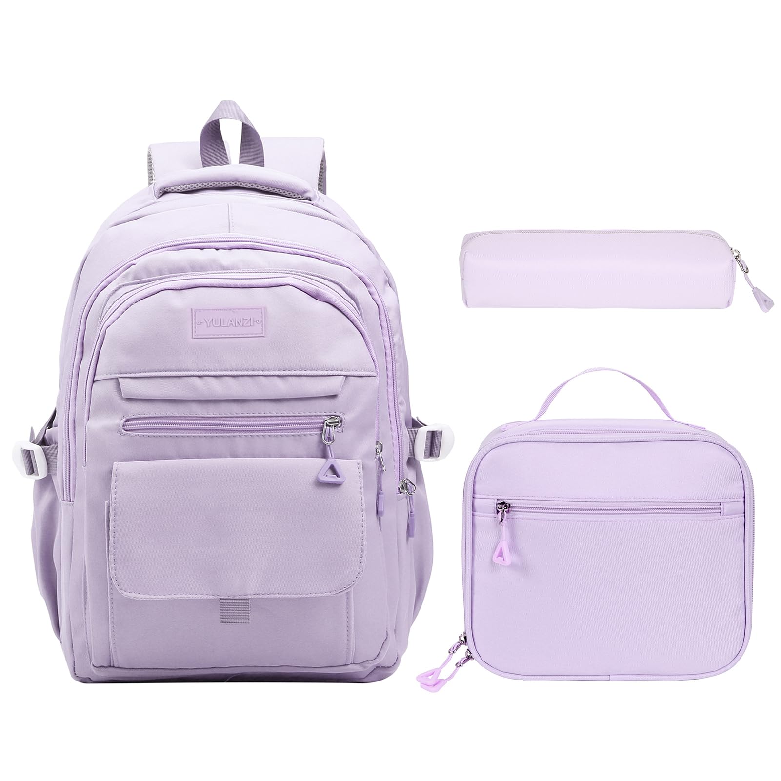 Phaoullzon Teen Girls School Backpack with Lunch Box for Boys, College Aesthetic Laptop Bookbag for Women,Purple
