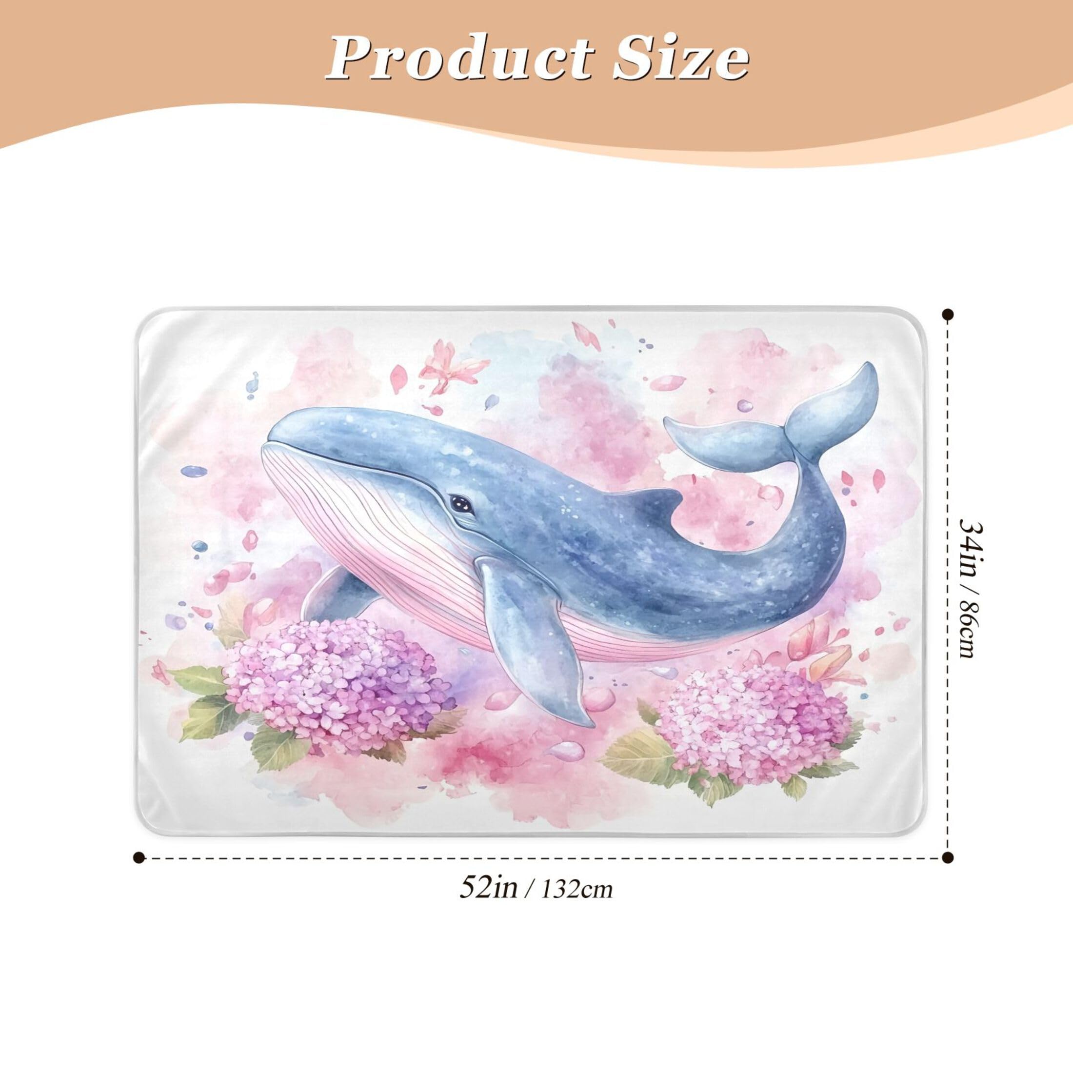 Takiito Watercolor Whale Bed Pad Reusable Bed Underpad Washable Waterproof Leak-Proof Quick Dry Incontinence Pee Pad for Toddlers Kids Adults Pets 34x52 in