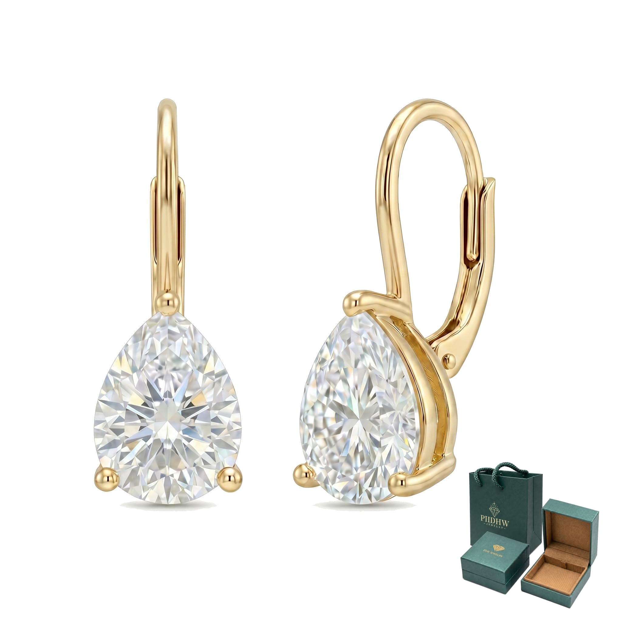 Moissanite Earrings 18K White Gold Plated 925 Sterling Silver D Color VVS1 Clarity Lab-Grown Moissanite Dangle Drop Leverback Earrings Jewelry Anniversary Valentine Birthday Gifts for Women