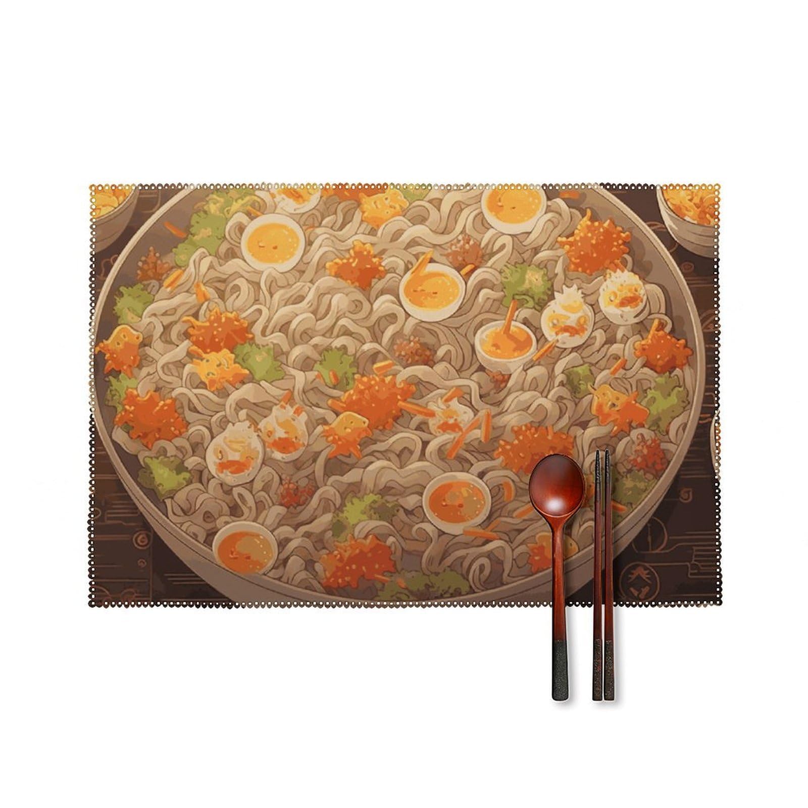 Egg Cup Noodle Ramen Placemats Washable Not Fade Placemats Practical Heat Resistant Place Mats for Outdoor Patio Table Mats Kitchen Dining Party Decoration
