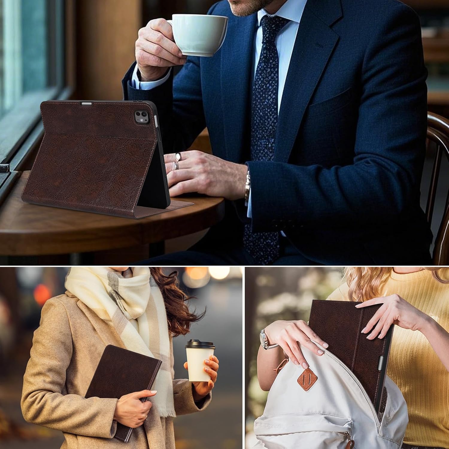 Genuine Leather Case for iPad Pro 13 Inch M5 2025 / M4 2024 Premium Folio Cover with Pencil Holder Auto Wake/Sleep & Adjustable Stand - Vintage Moka Brown