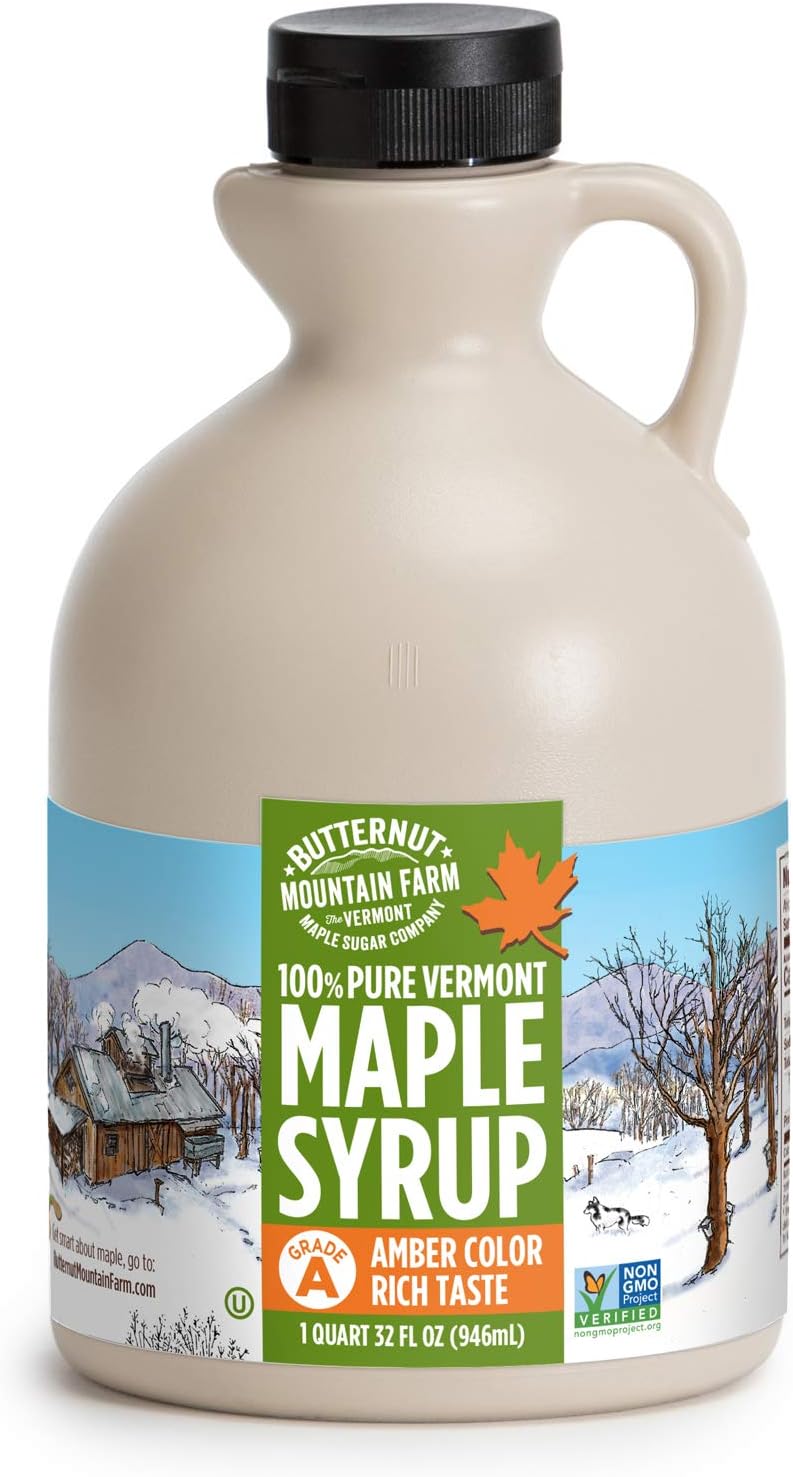 Butternut Mountain Farm Pure Vermont Maple Syrup, Grade A, Amber Color, Rich Taste, All Natural, Easy Pour Jug, 32 Fl Oz, 1 Qt