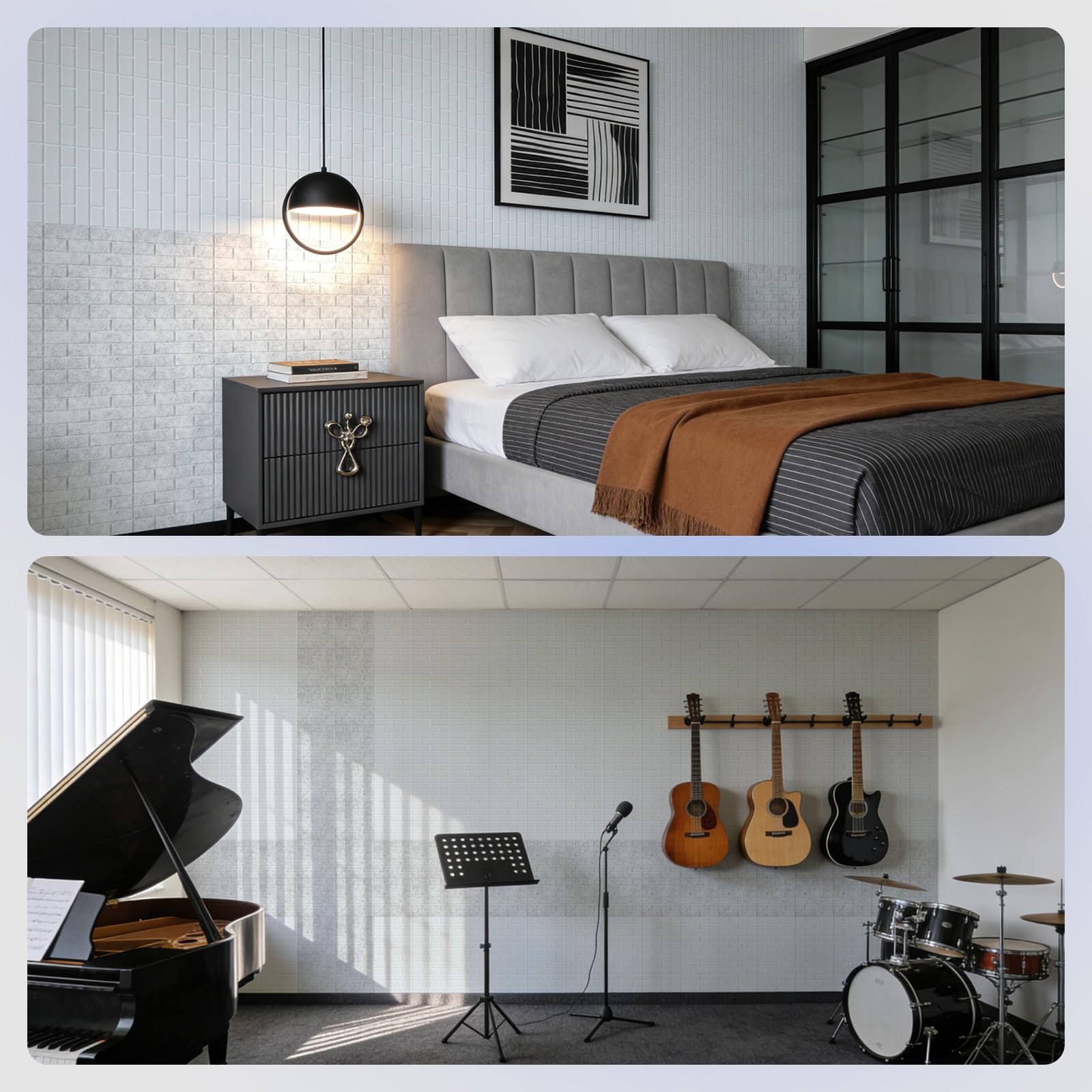 Vieshful Selbstklebende Akustikpaneele für Homeoffice, Musikzimmer, Schlafzimmer & Wohnzimmer – 10 Stück 30x30 cm Schallabsorbierende Wandpaneele aus 100% Polyesterfaser mit Ziegelstruktur, Weiß