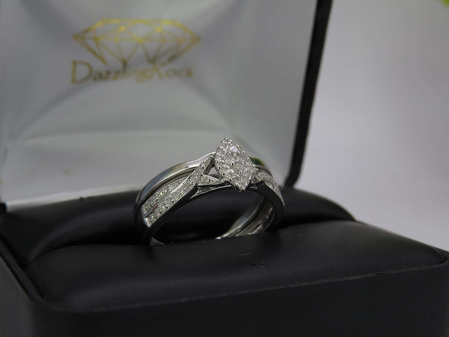 Dazzlingrock Collection 0.33 Carat (ctw) Round White Diamond Marquise Shape Bridal Engagement Ring Set 1/3 CT, Sterling Silver : Clothing, Shoes & Jewelry