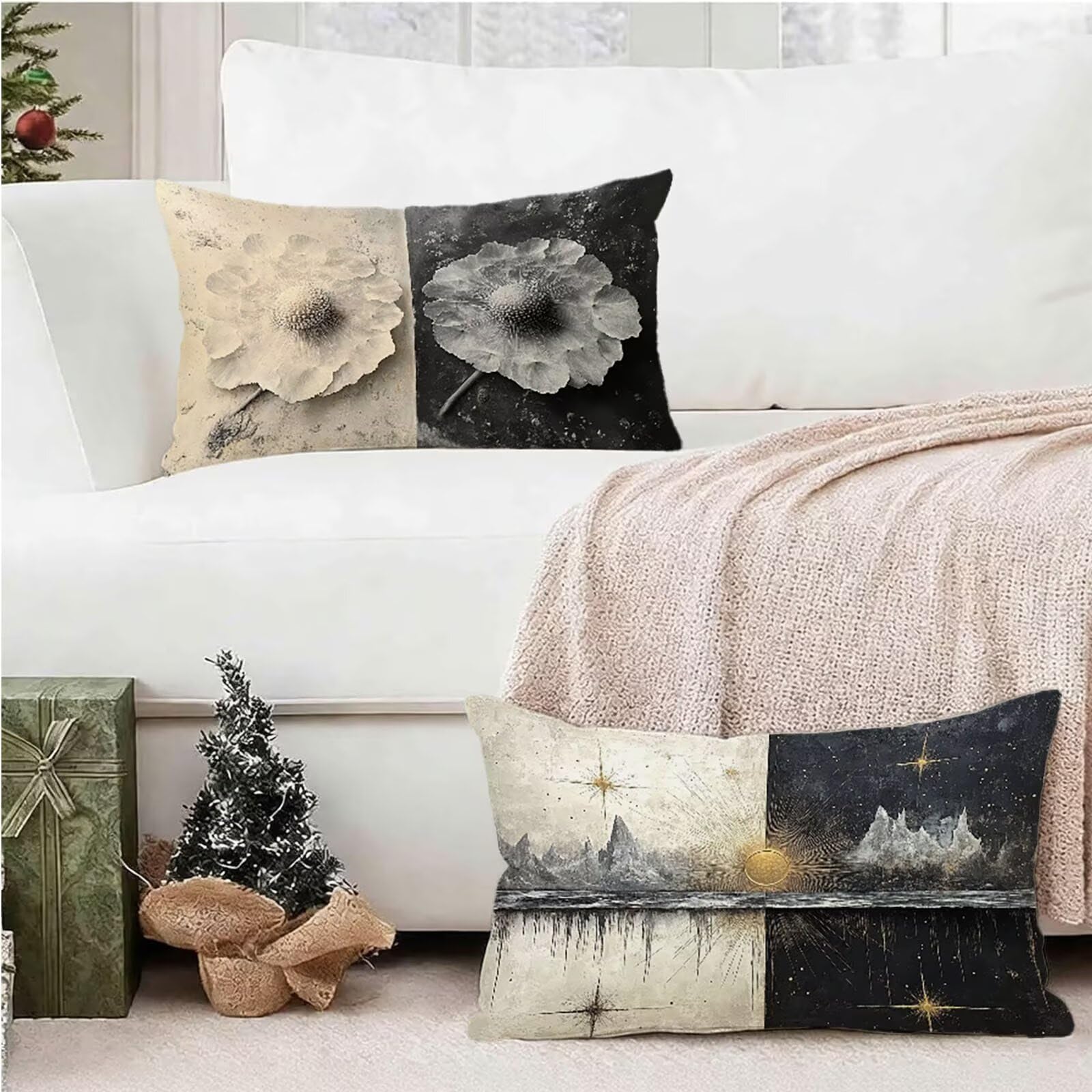 Federe Cuscino 60x80 Set di 2, Astratto Federe Cuscini Divano Lino, Rettangolari Copricuscini 60x80cm Con Cerniera Invisibile, Copricuscino per Camera Letto Casa Decorazioni Regalo, Retro kj-2871