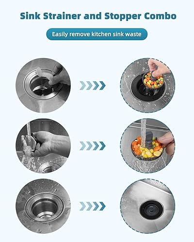 Miniatura 2 de Hygie Rinse Colador de drenaje desplegable para fregadero de cocina 3 en 1, 2 tapones de acero inoxidable #304 para filtro de drenaje estándar de