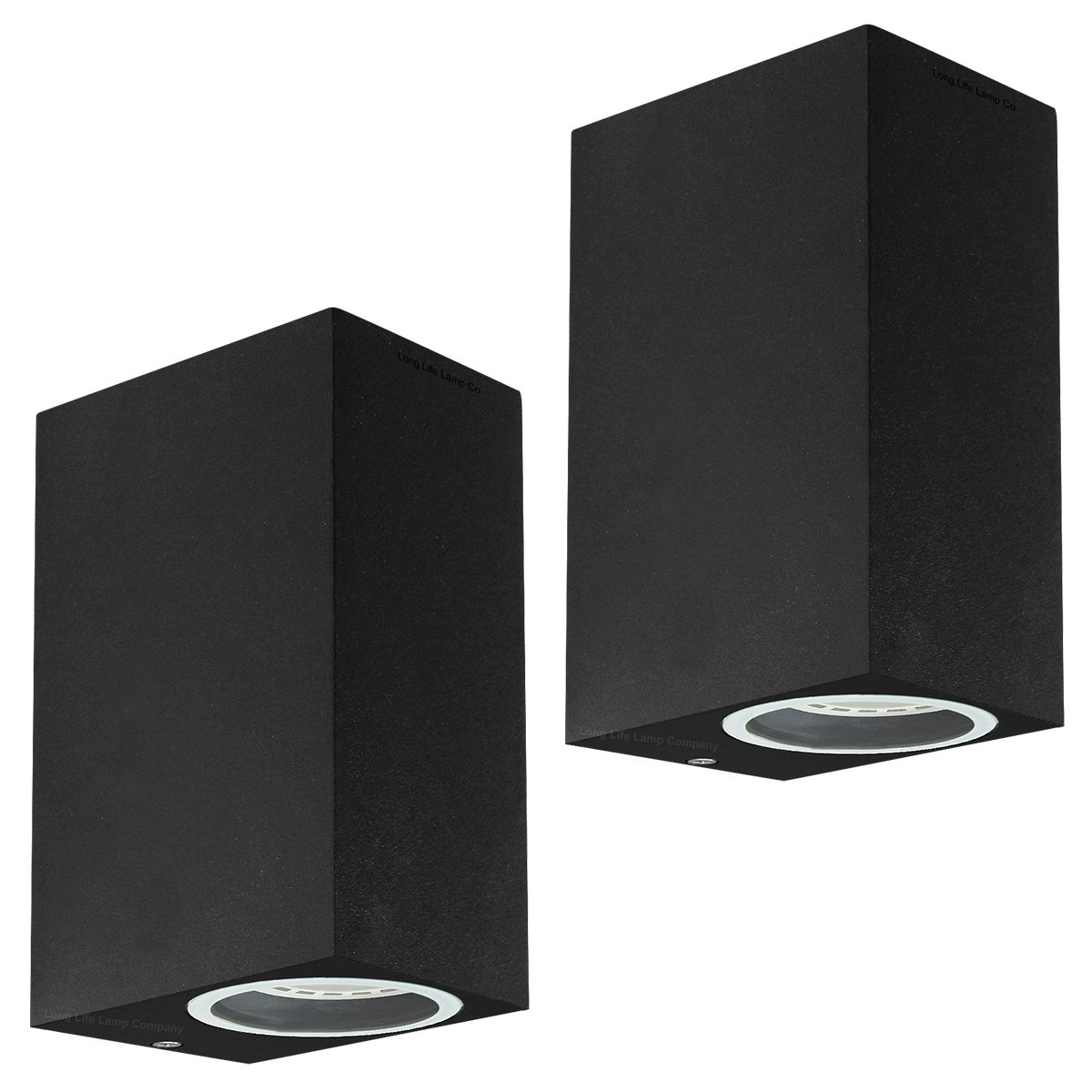 Long Life Lamp Company 2 x Modern Rectangular Up Down Matt Black Outdoor Wall Light Fixture GU10 ZLC061B