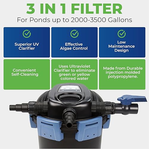 Miniatura 9 de Aquascape 95054 UltraKlean 3500 Filtro de presión biológica con esterilizador clarificador UV de 28 W, 5,200 GPH, color negro