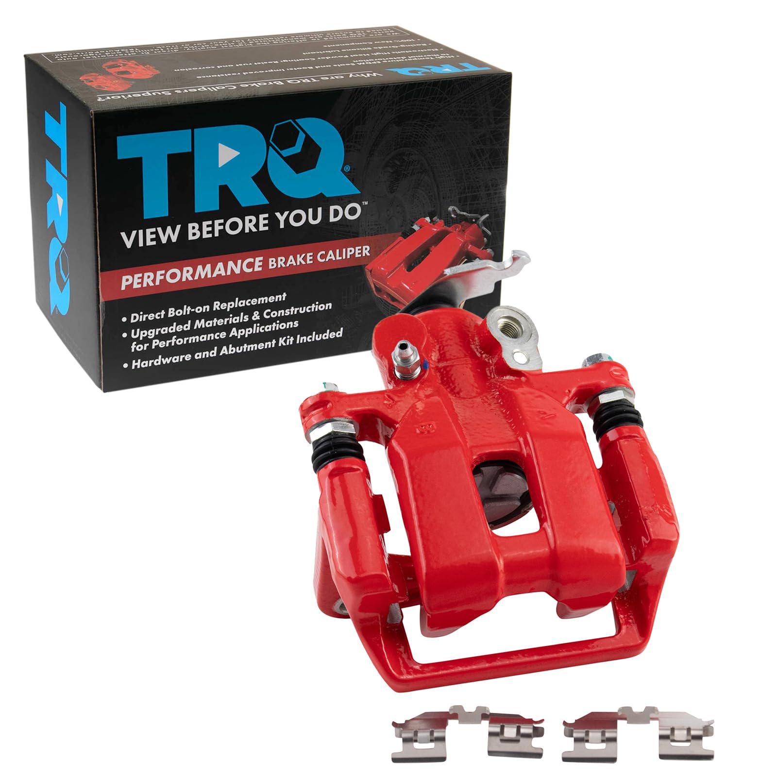 TRQ Rear Left Brake Caliper w/Bracket Performance Red Drivers Side