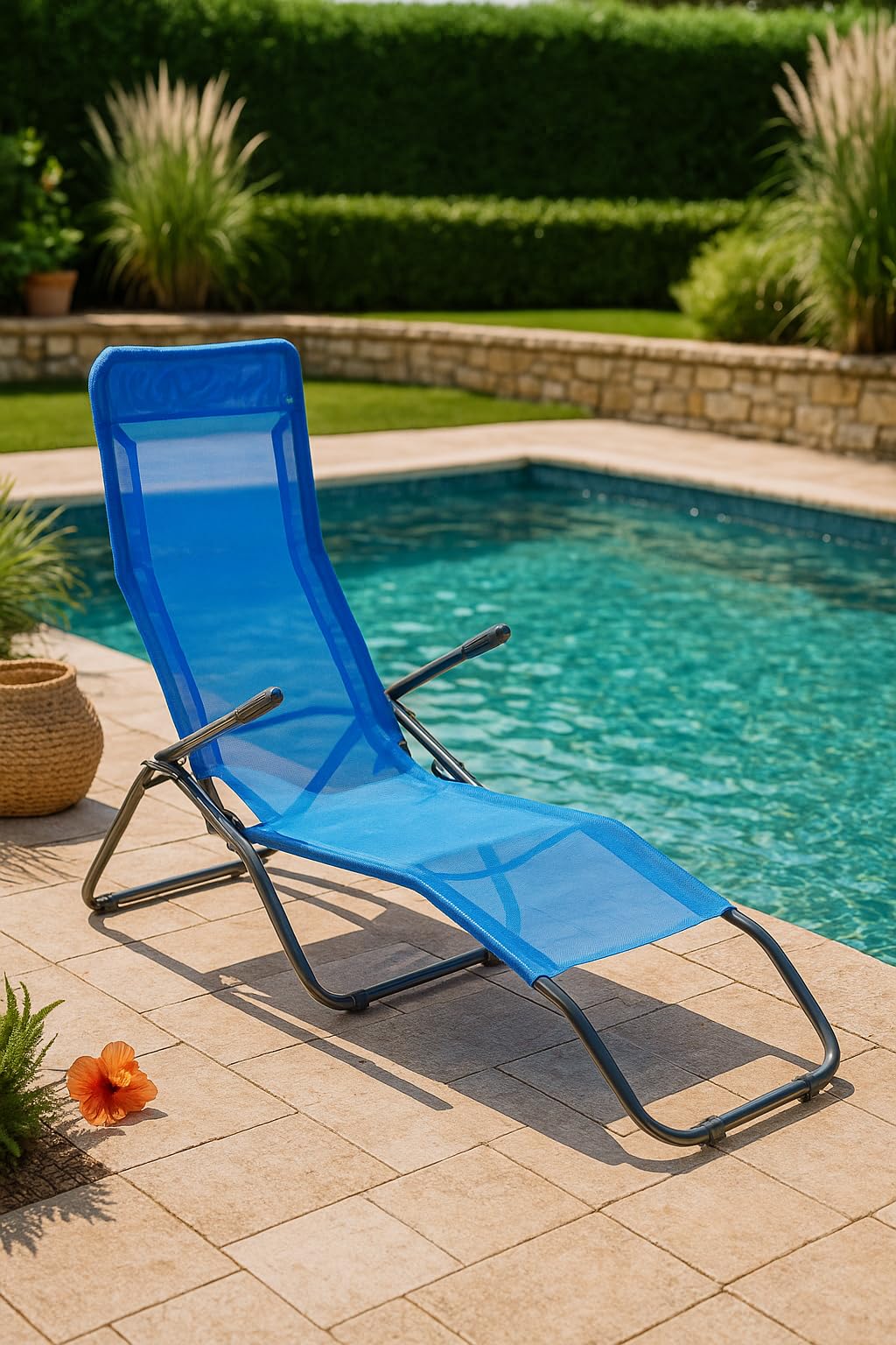Linea Garden Friend Sdraio Formentera Basculante in Acciaio E Textilene, 450 Gr/M², Colore Blu, 140 X 57 X 96 Cm