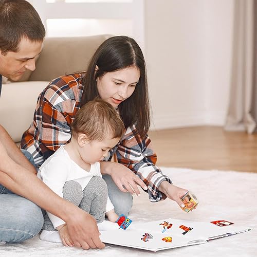 Miniatura 6 de Haooryx Rollo de 300 calcomanías con tema de bombero, lindo diseño de escena de bomberos, diseño lindo de bombero de camión de bomberos, calcomanía