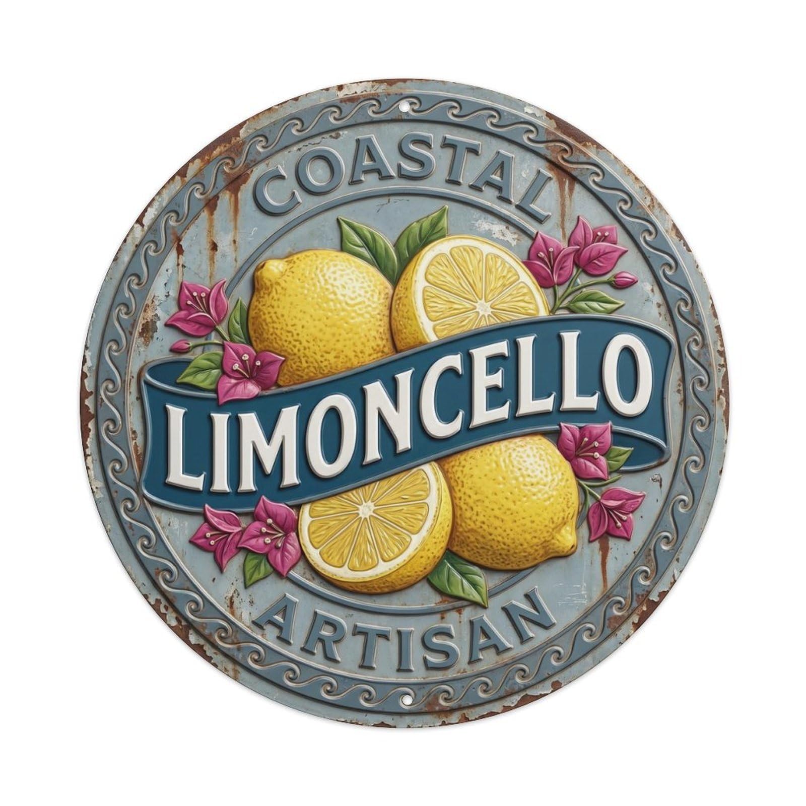 Fqcyn Style Natural Liqueur Badge Limoncello Metal Tin Sign Plaque Wall Decor For Cafe, Club Bar, Office, Home Garden Round Metal Poster 8X8inch