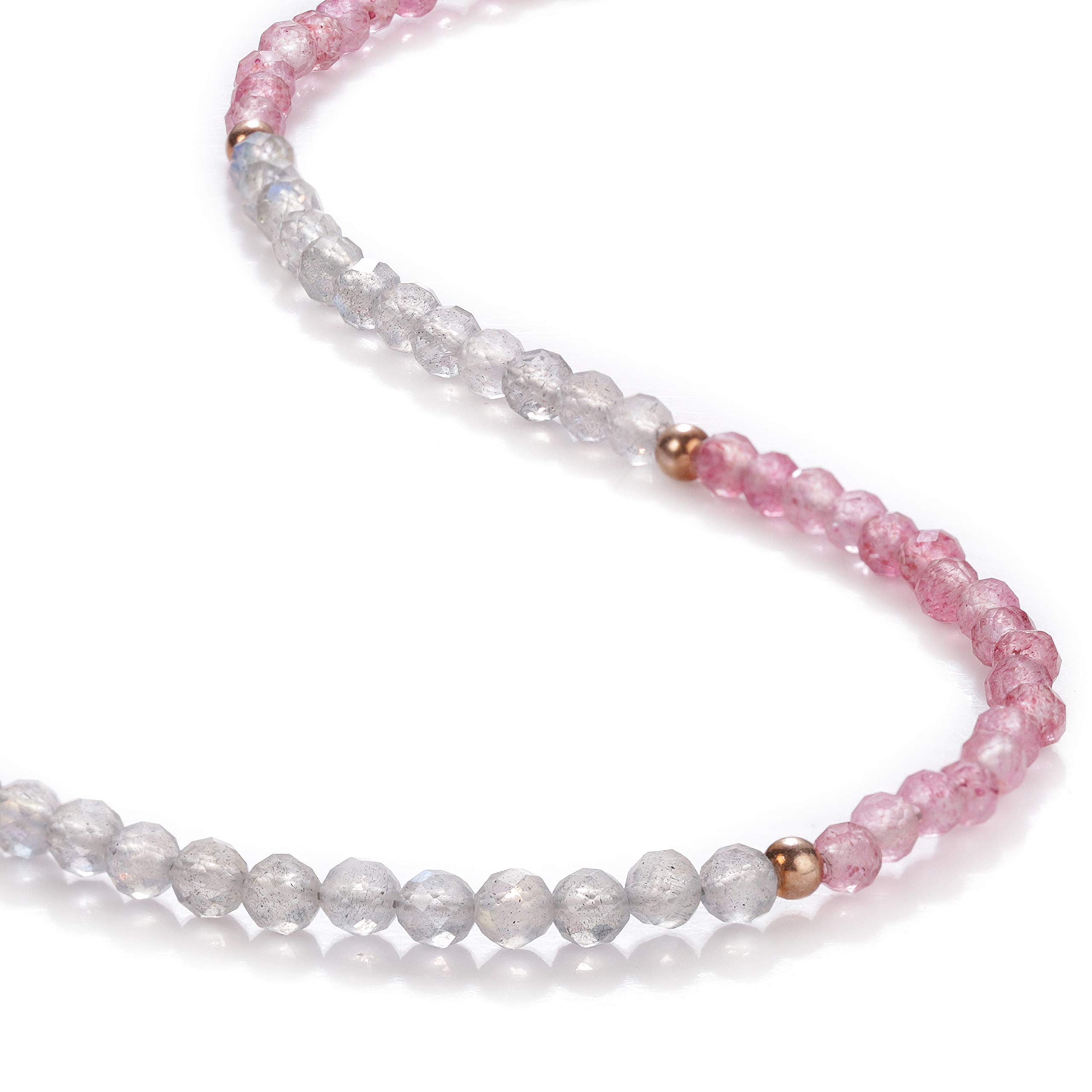Collar de cuentas de labradorita con cuentas de cuarzo de fresa, collar de piedras preciosas, collar de cuentas para mujer, collar de piedras preciosas múltiples, collar de labradorita