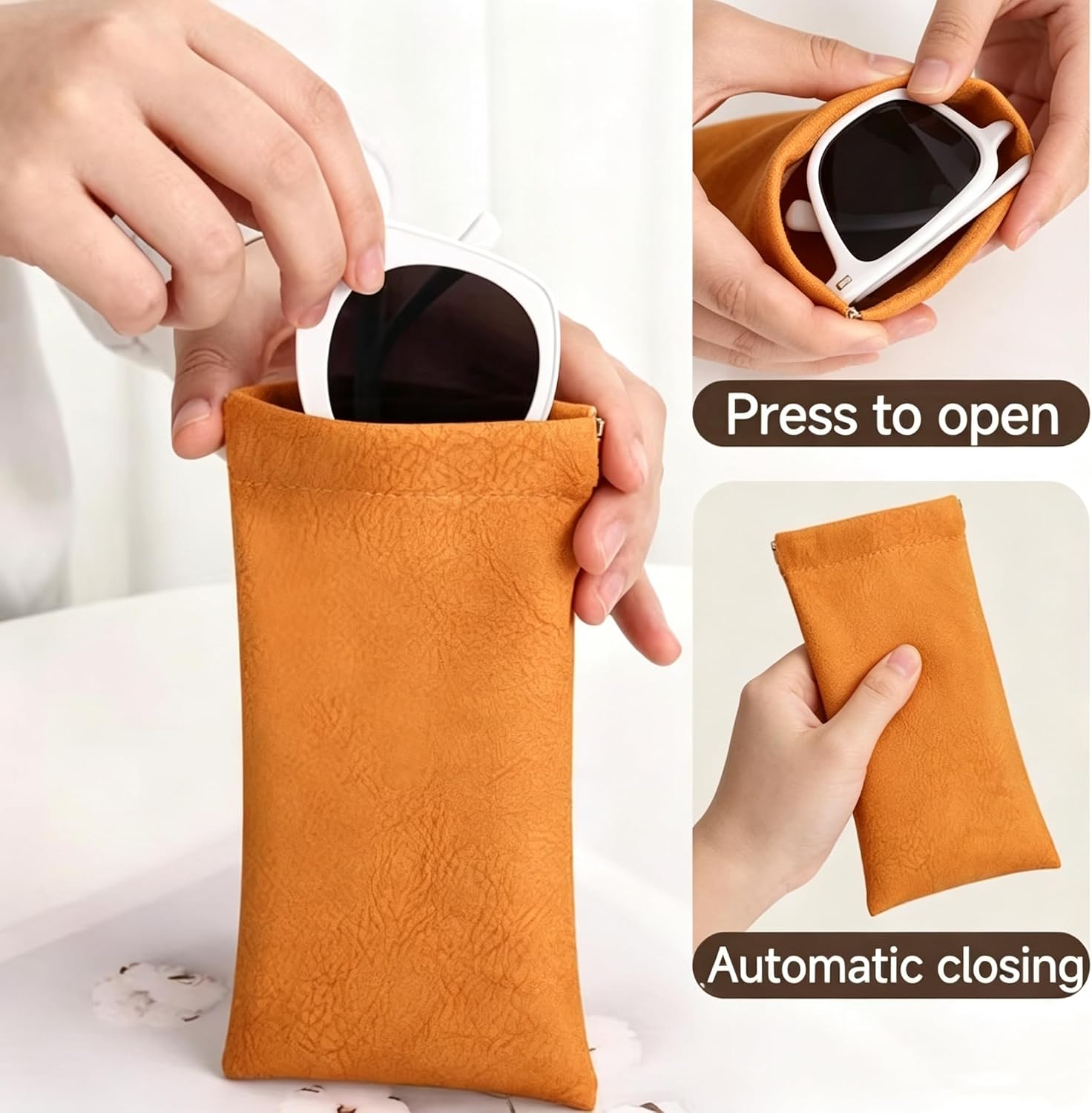 Glasses Case,Sunglasses Case,Travel Portable Leather Squeeze Top Soft Eyeglass Cases