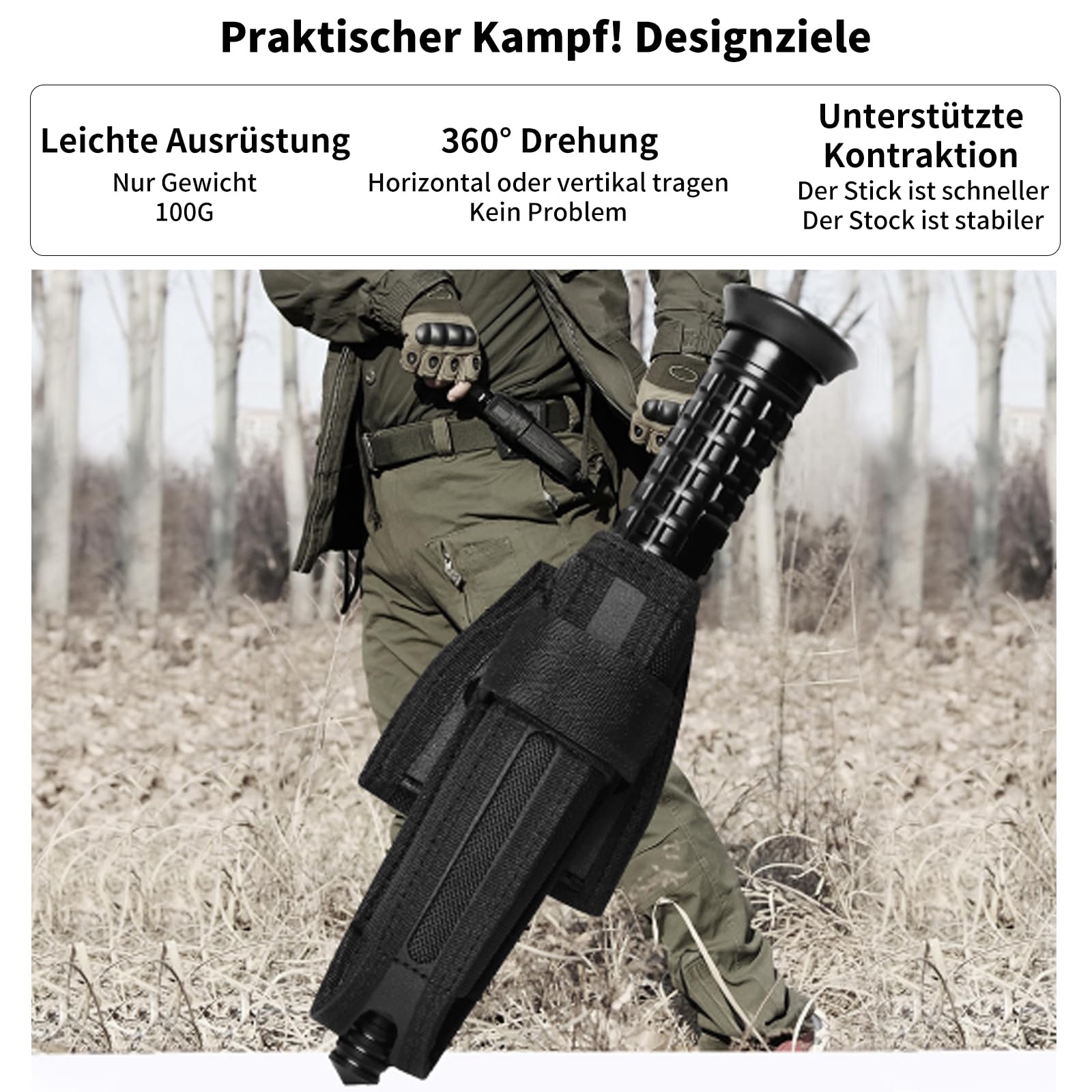 360 Grad Drehbare Schnellwahl-Swing-Stick-Abdeckung, Tragbare Schlagstock Abdeckung, Schlagstockholster für Polizisten, Teleskop-Schlagstocktasche, Taschenlampen-Holster, mit Schnellverschluss