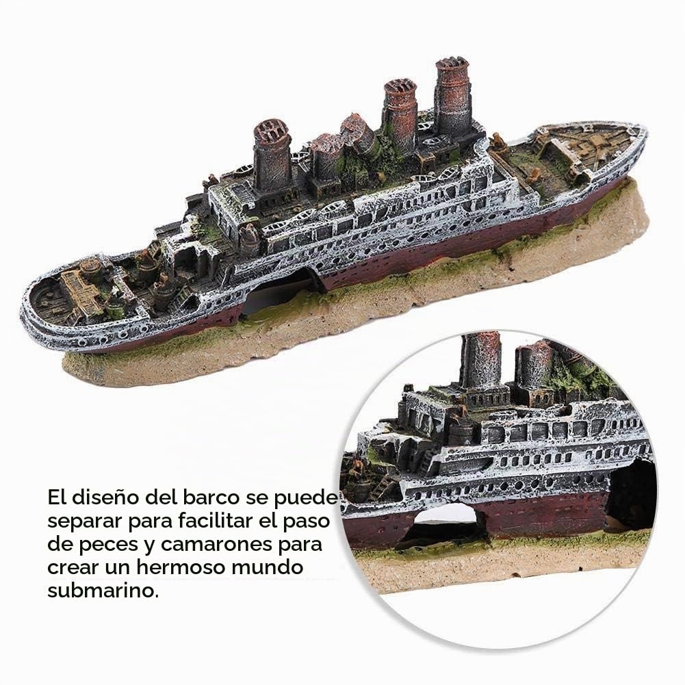 KSTE Titanic Perdido Arruinado Boat, Barco Decoración del Acuario Ornamento Ornamentos Naufragio para Salada Betta Fish y Acuarios de Agua Dulce Decorations