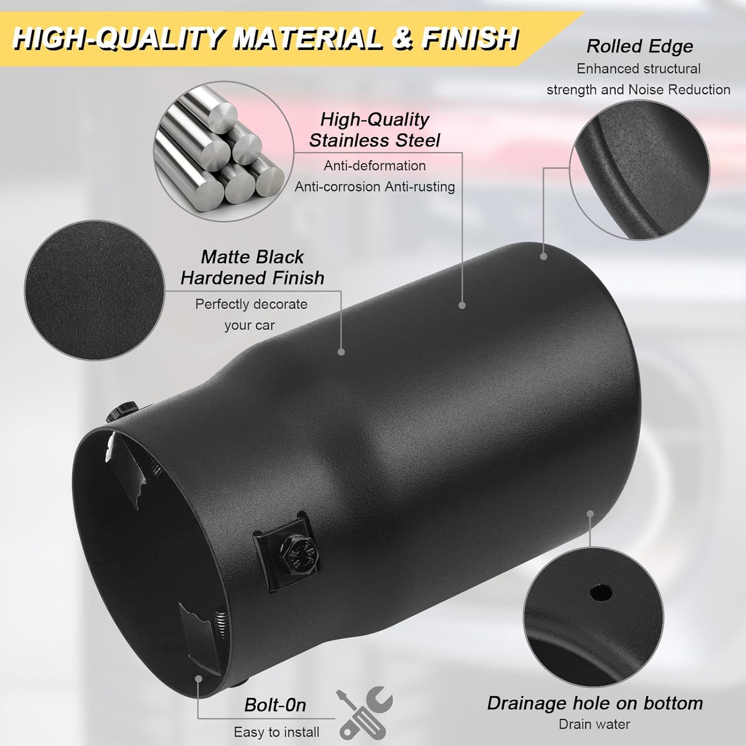 Vurkcy Adjustable 2.0"-2.5" Inlet Diesel Exhaust Tip, 3.5" Outlet, 6" Overall Length Double Wall Stainless Steel Tail Pipe fit for 2.0"/ 2.25"/2.5" OD Tailpipe, Bolt-On, Black