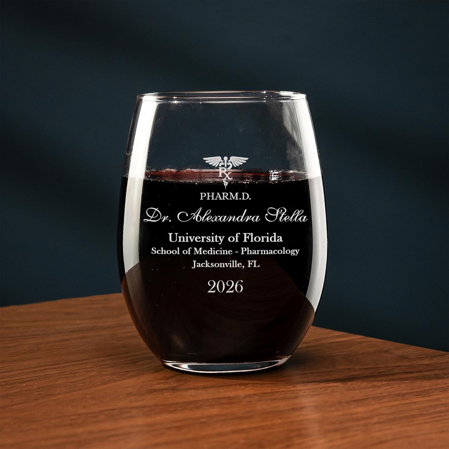 Personalized Doctor of Pharmacy Graduation Wine Glass, Engraved RX Stemless Wine Glass - Pharm D Graduation Gifts for Pharmacist, Class of 2026