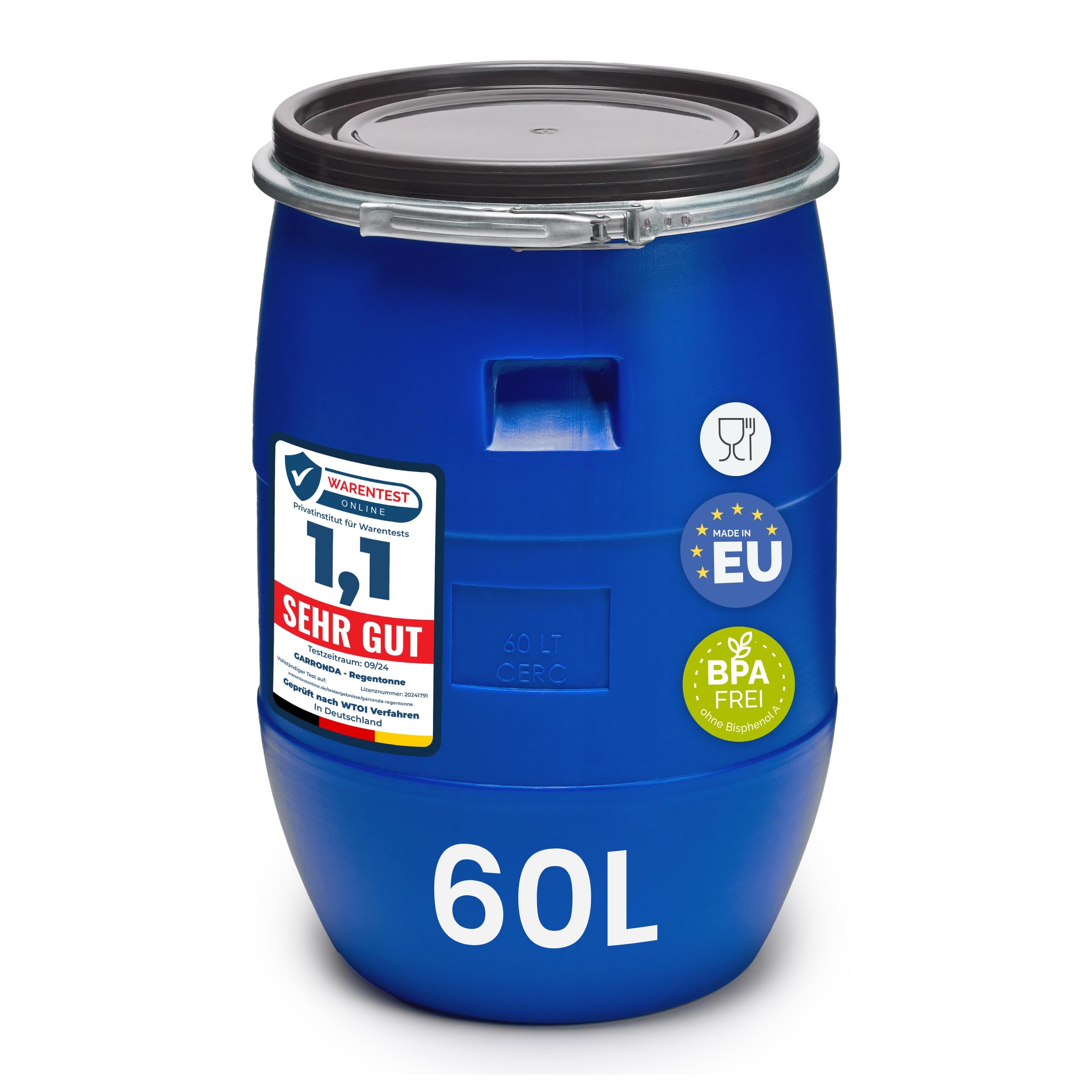 Garronda 30 liter regenton met deksel brede halsvat van HDPE regenwatervat voor tuinvat 30l wateropvangton voerton watercontainer universeel vat watervat levensmiddelenvat watertank GD-0078