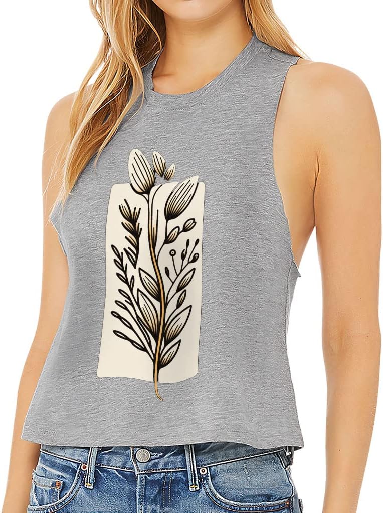 Flower Design Racerback Cropped Tank - Drawing Women's Tank - Printed Tank Top
