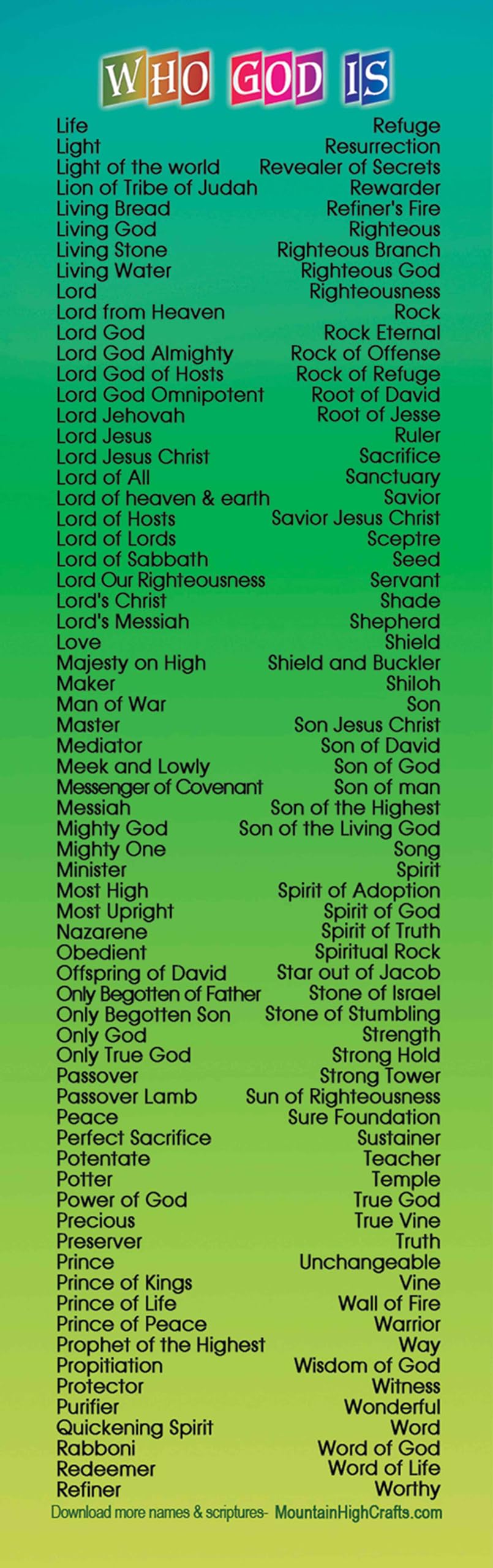 Who God is Bookmark, 270 Names of God - Set of 10 Bookmarks - Image 3